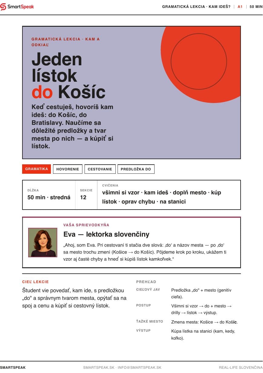 Titulný vizuál lekcie Jeden lístok do Košíc