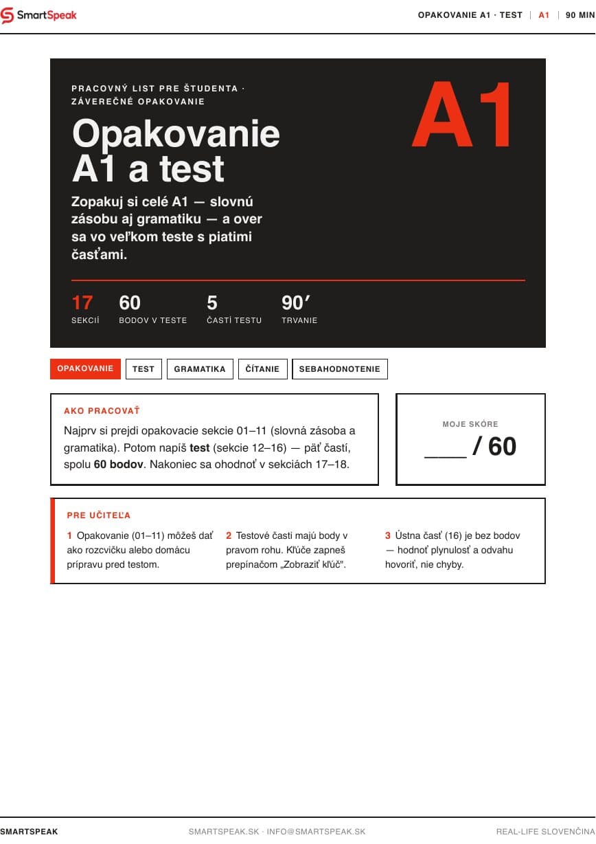 Titulný vizuál lekcie Opakovanie A1 a test