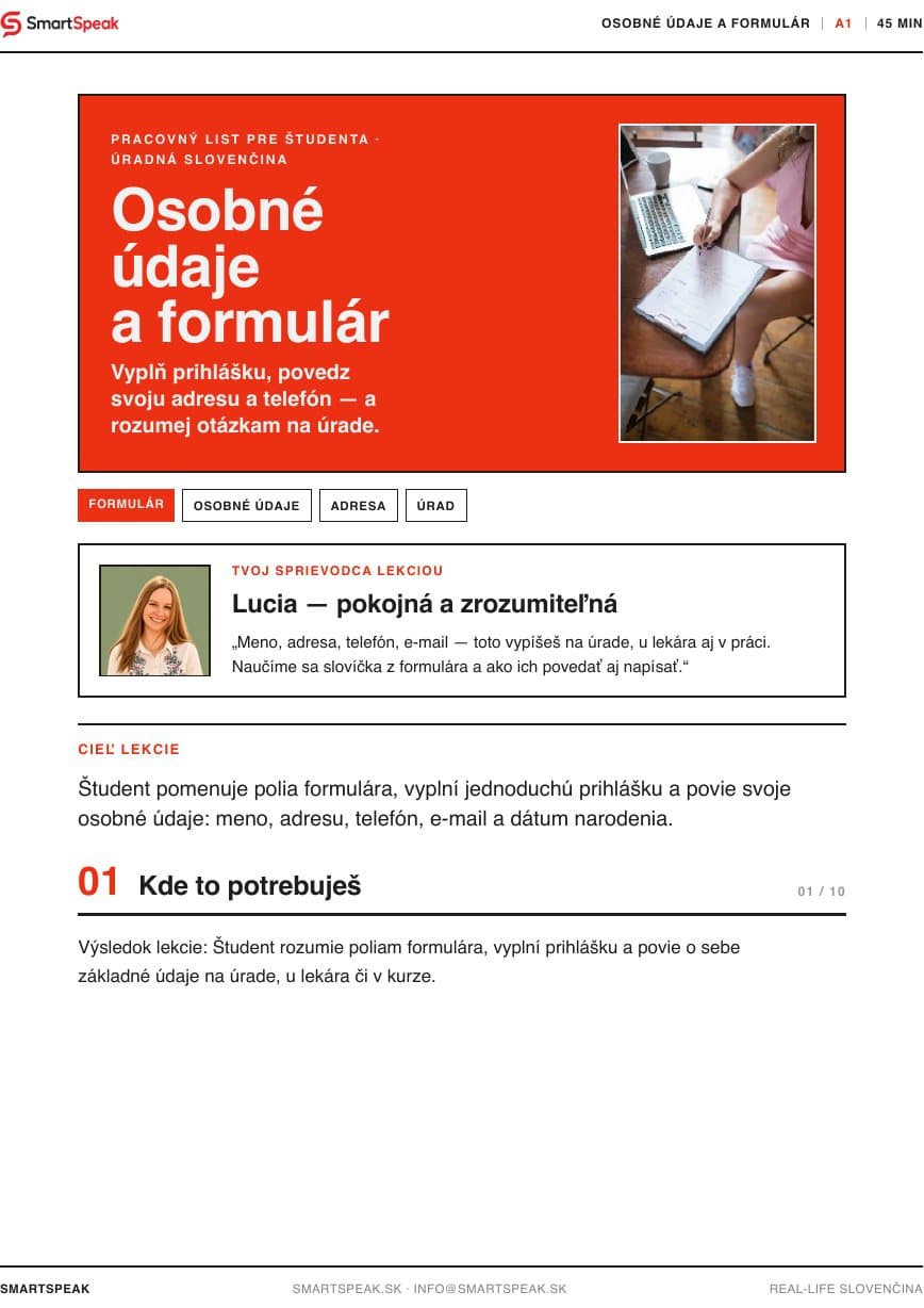 Titulný vizuál lekcie Osobné údaje a formulár