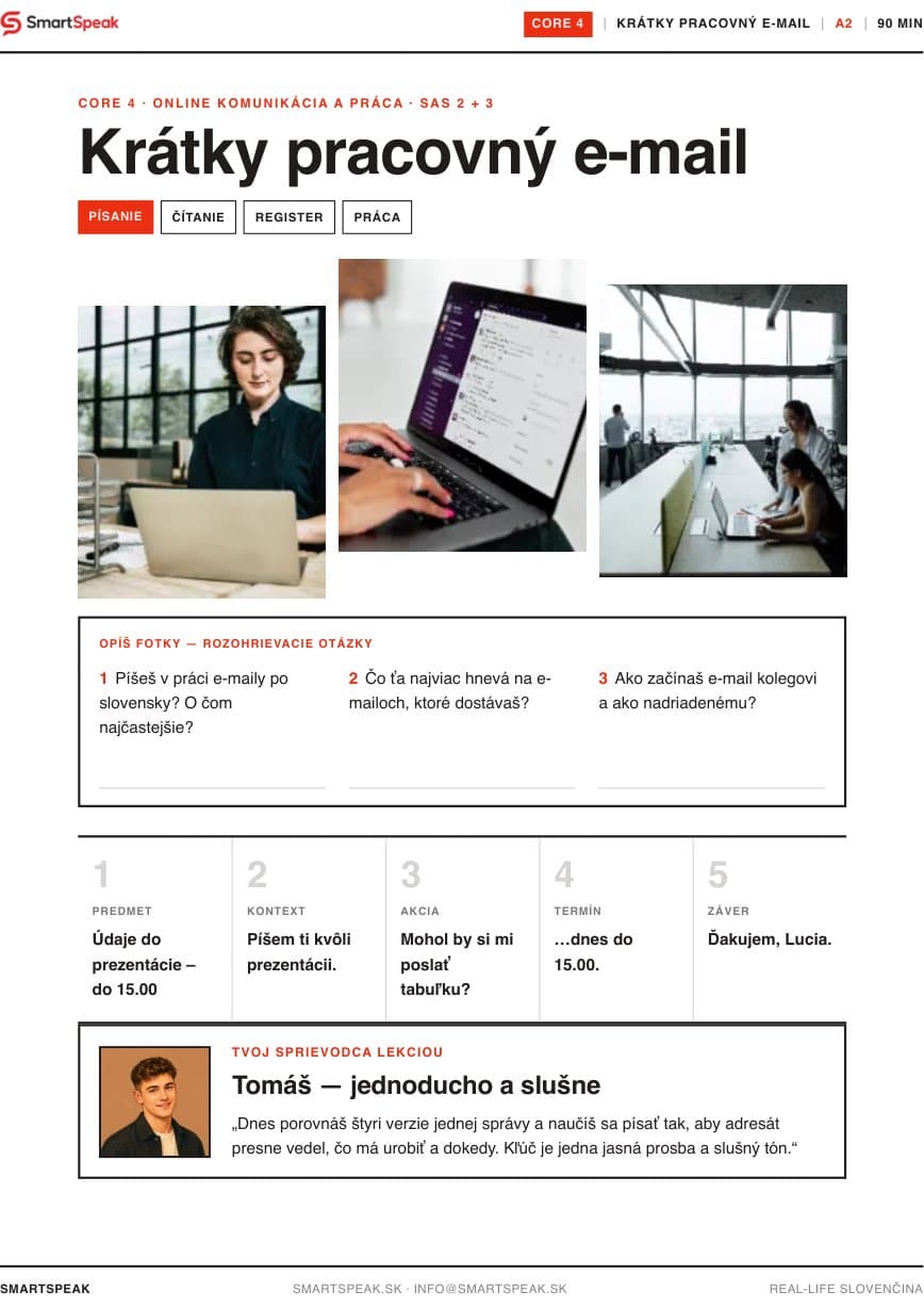 Titulný vizuál lekcie Krátky pracovný email