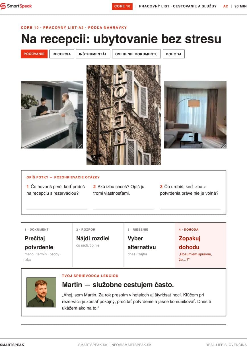 Titulný vizuál lekcie Na recepcii- ubytovanie bez stresu