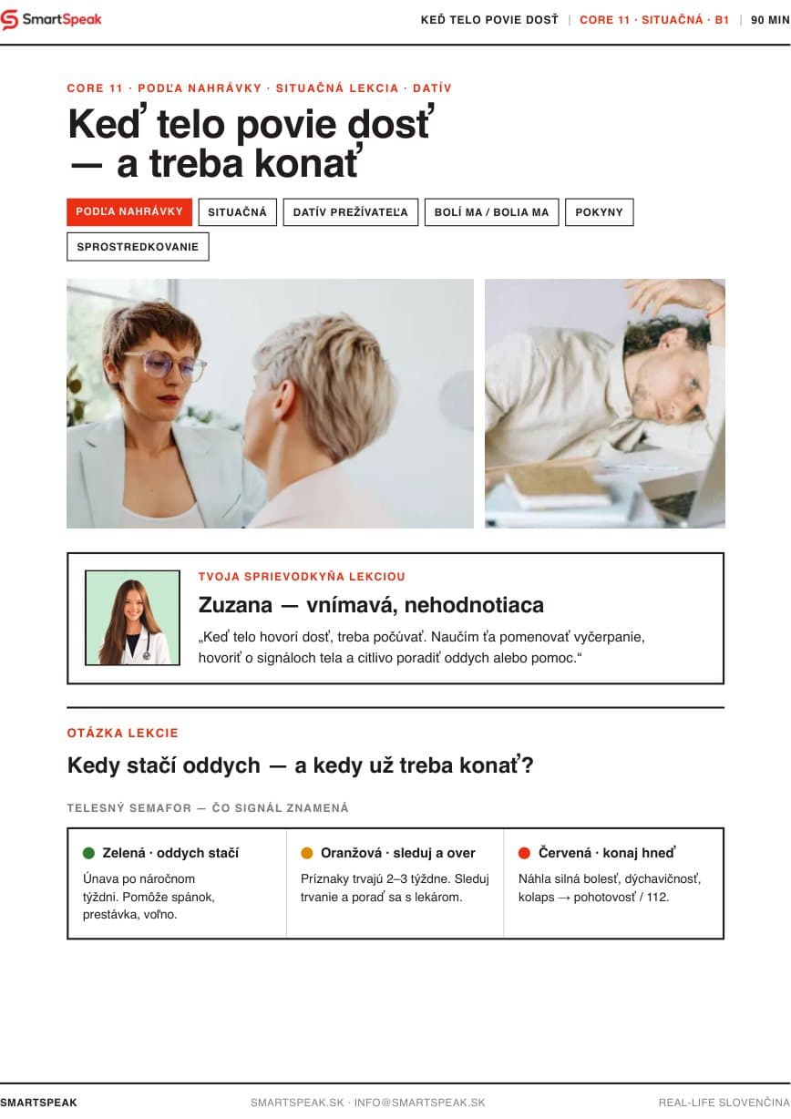 Titulný vizuál lekcie Keď telo povie dosť — a treba konať