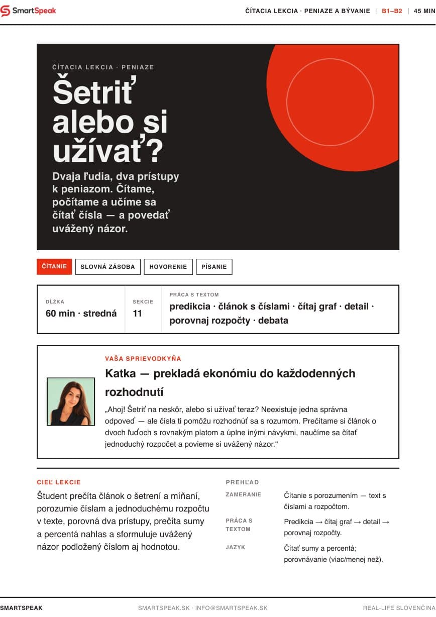 Titulný vizuál lekcie Šetriť alebo si užívať?