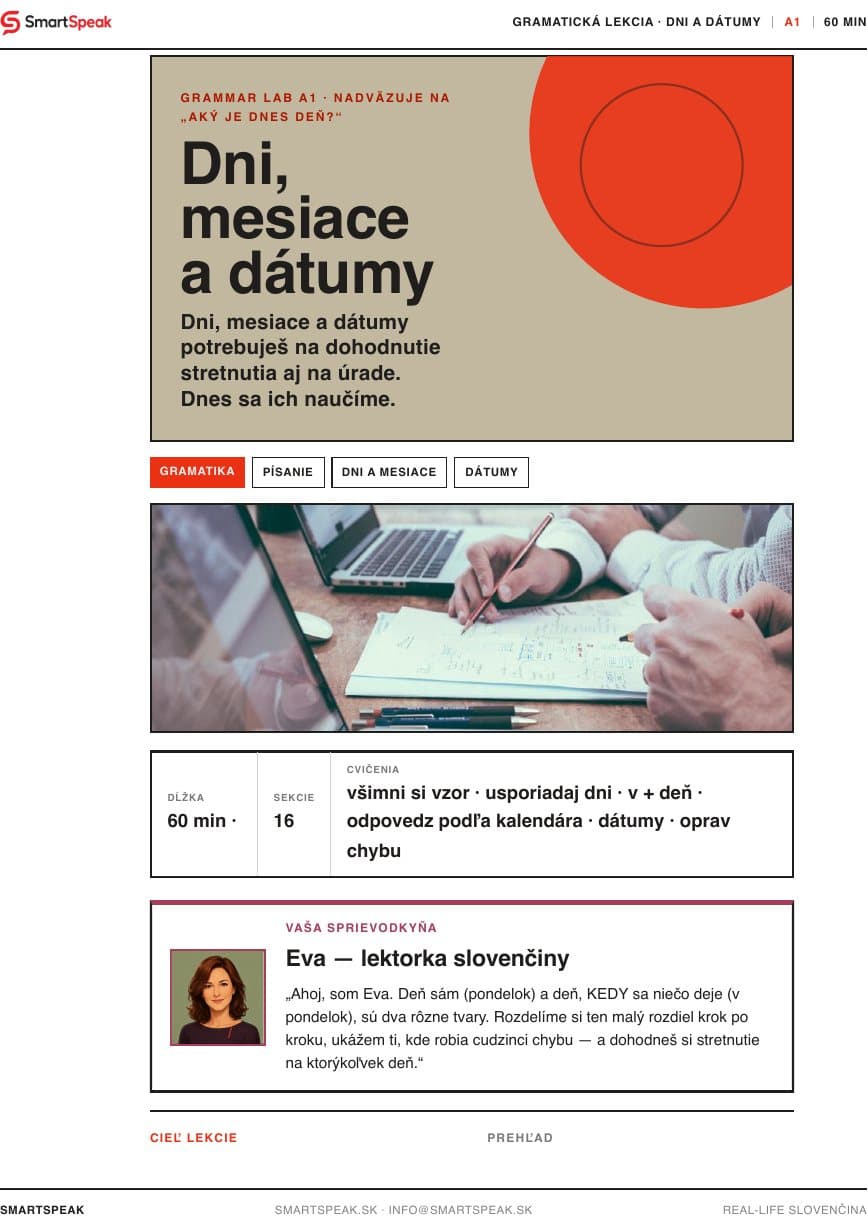 Titulný vizuál lekcie Dni, mesiace a dátumy