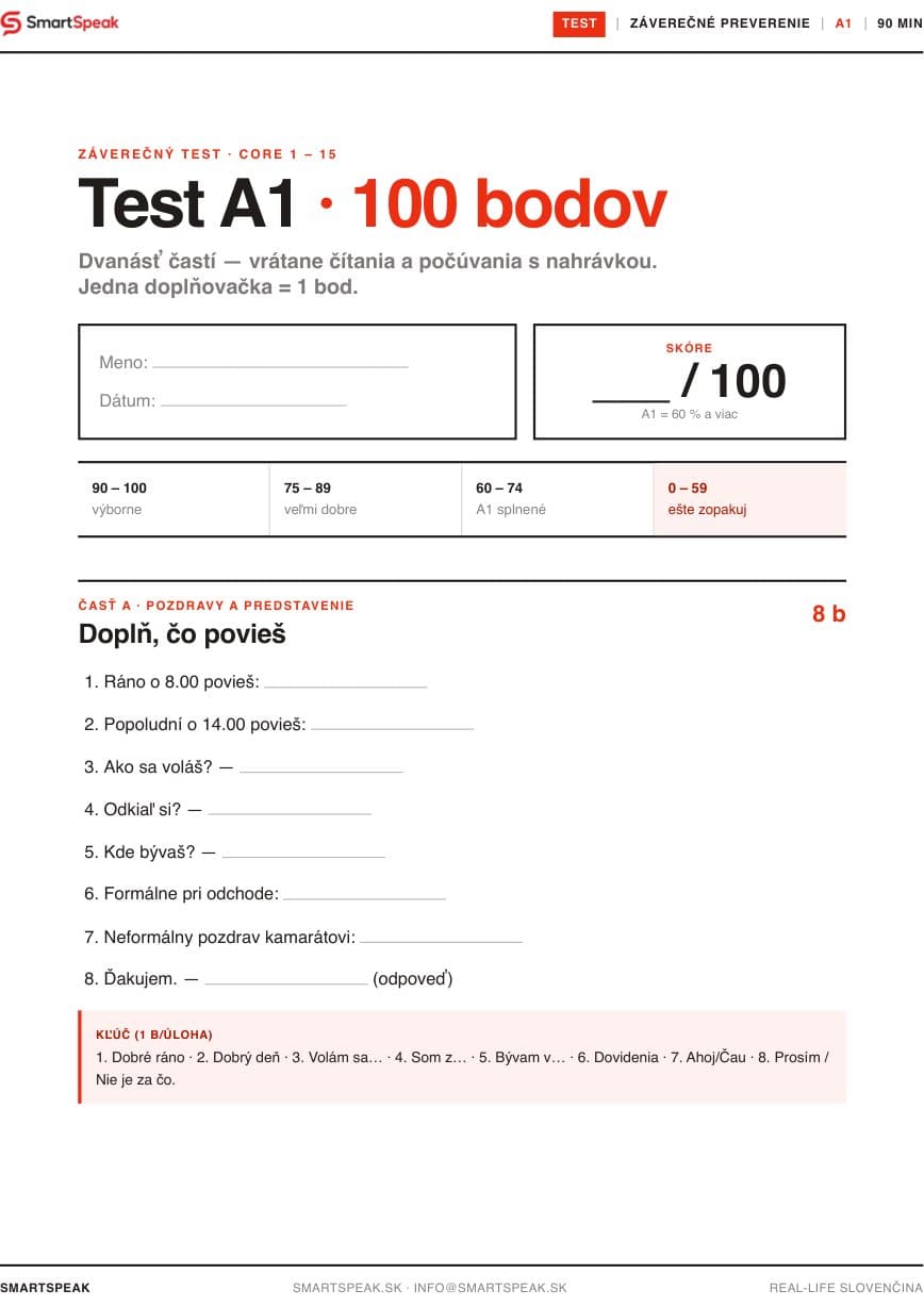 Titulný vizuál lekcie Test A1