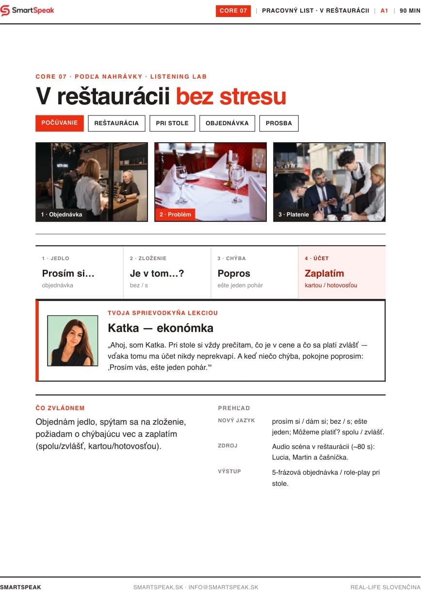 Titulný vizuál lekcie V reštaurácii bez stresu