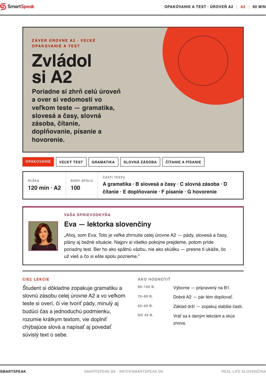 Titulný vizuál lekcie Záverečné opakovanie a A2 test